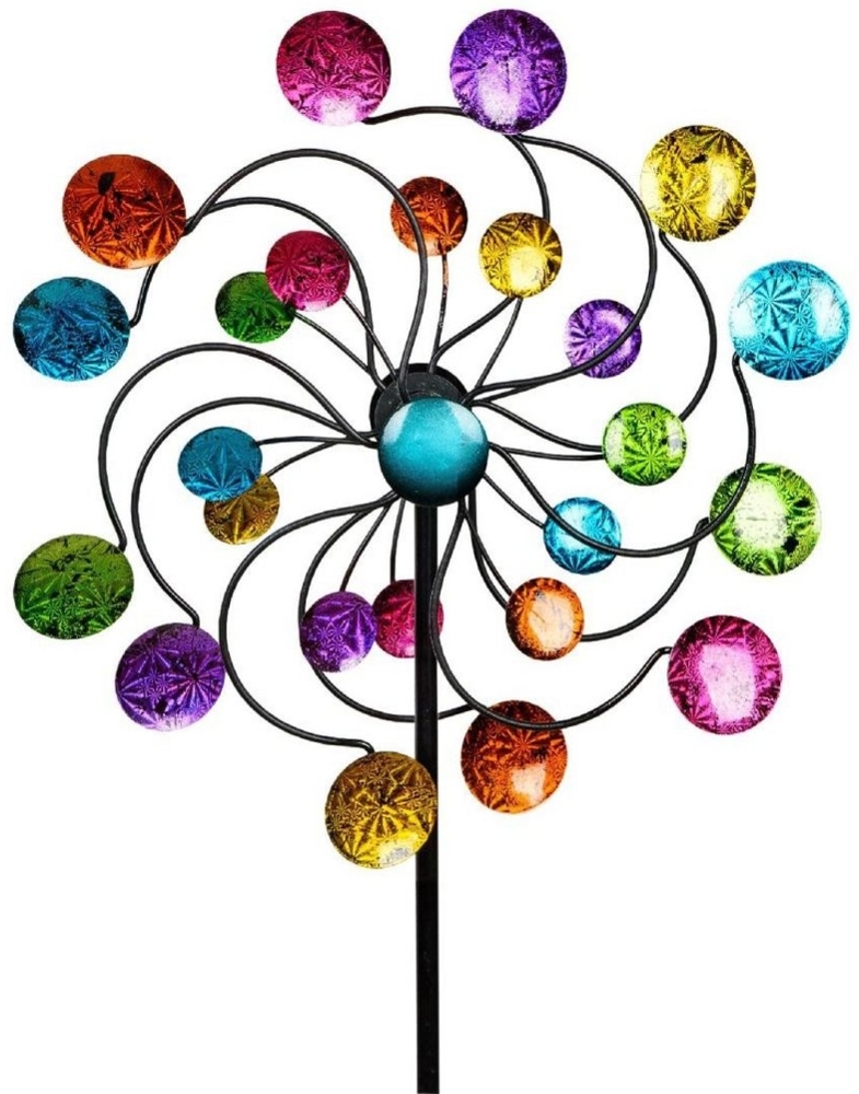 Kremers Schatzkiste Buntes Windrad Punkte für den Garten aus Metall Windspiel Windmühle 126 cm Bild 1
