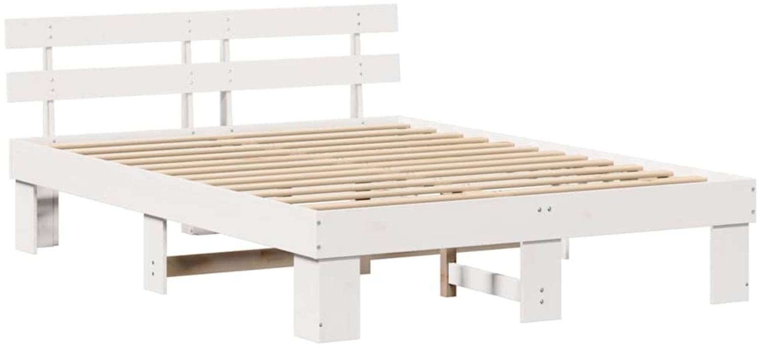 vidaXL Bettrahmen mit Kopfteil Weiß 160 x 200 cm Massives Kiefernholz 872435 Bild 1