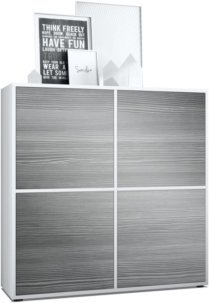 Highboard Cuba V2 Schrank 104 x 105,5 x 35,5 cm Sideboard mit 8 Fächern, Korpus in Weiß matt / Fronten in Avola-Anthrazit Bild 1