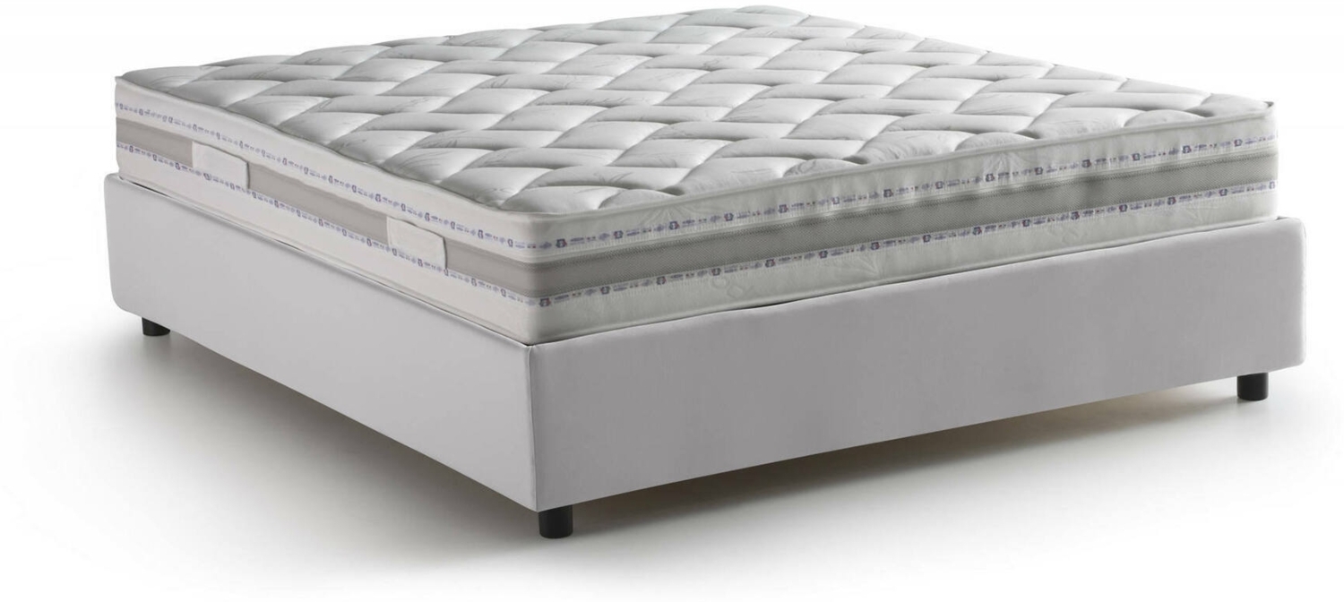 Dmora Doppelbett Aluin, Bettkasten mit Kunstlederbezug, 100 % Made in Italy, Öffnung vorne, inklusive Matratze 160 x 200 cm, Weiß Bild 1