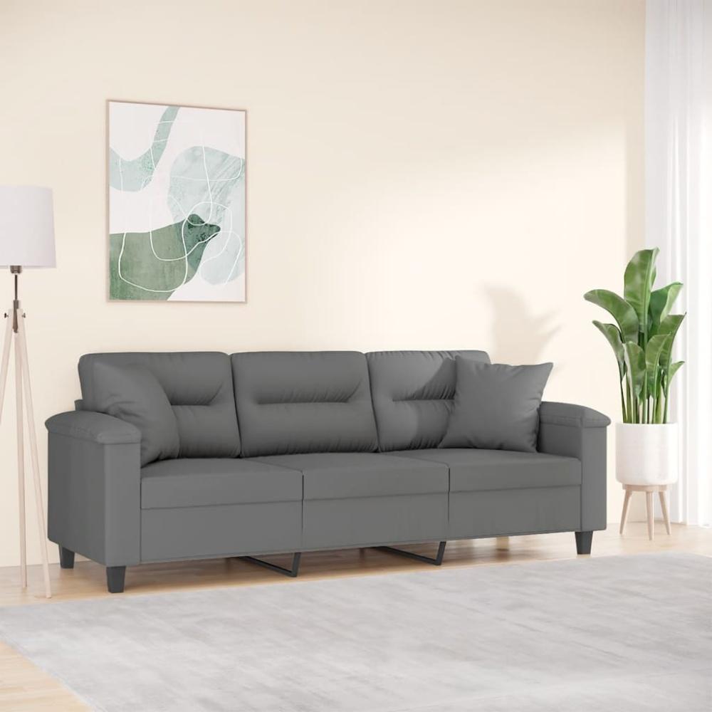 vidaXL 3-Sitzer-Sofa mit Kissen Dunkelgrau 180 cm Mikrofasergewebe 3200979 Bild 1