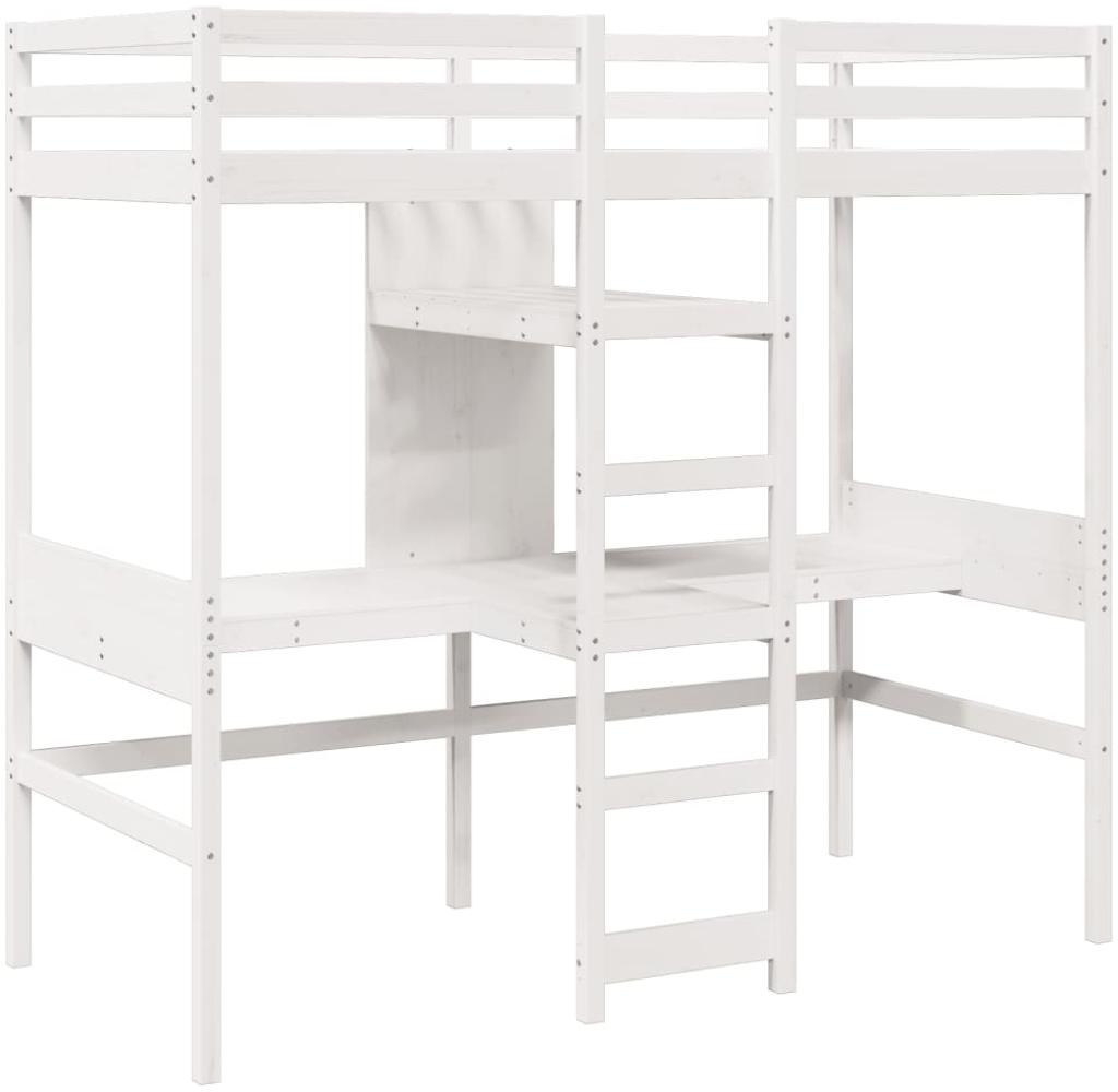 vidaXL Hochbett mit Schreibtisch & Ablagen Weiß 90x200 cm Kiefernholz 3308542 Bild 1