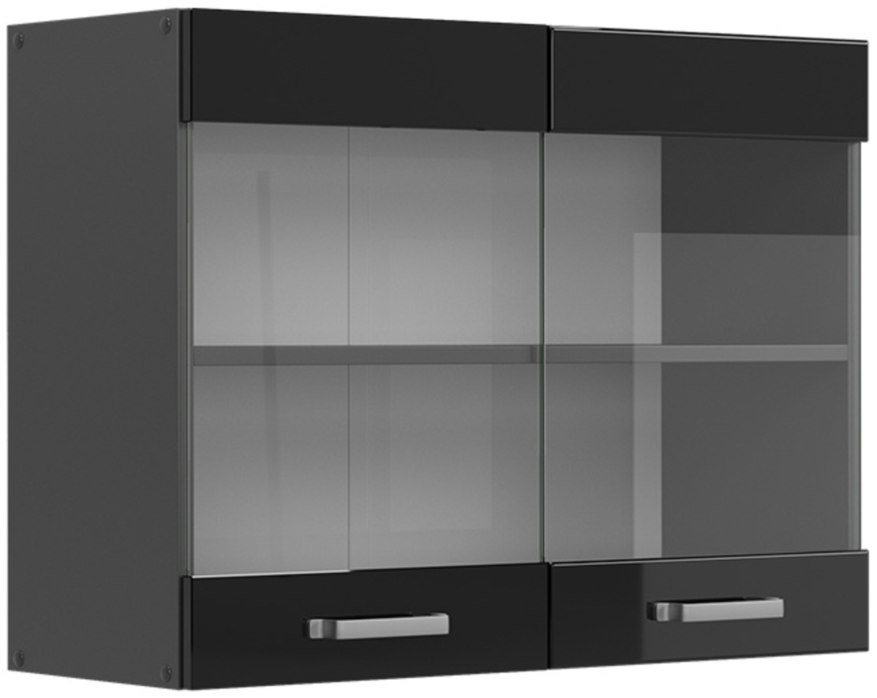 Küchenglasschrank R-Line Schwarz Hochglanz 80 cm Vicco Bild 1