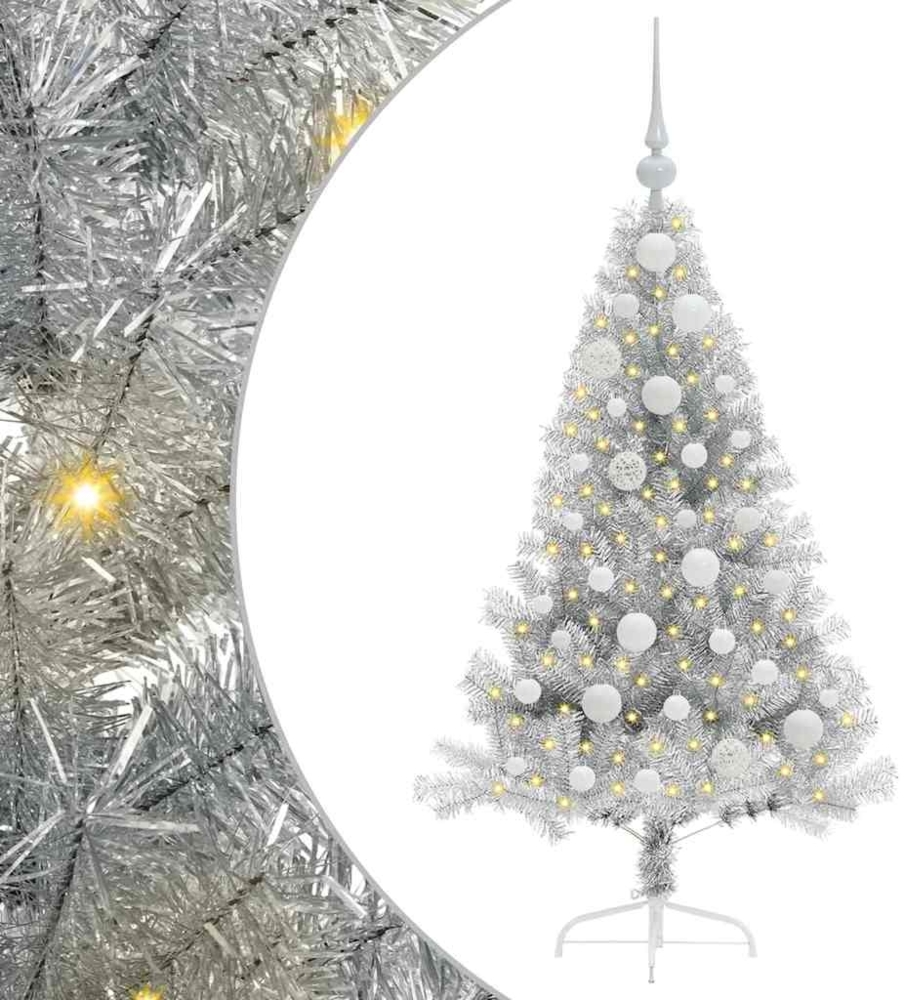 vidaXL Künstlicher vorbeleuchteter Weihnachtsbaum Silber 120 cm 3397183 Bild 1