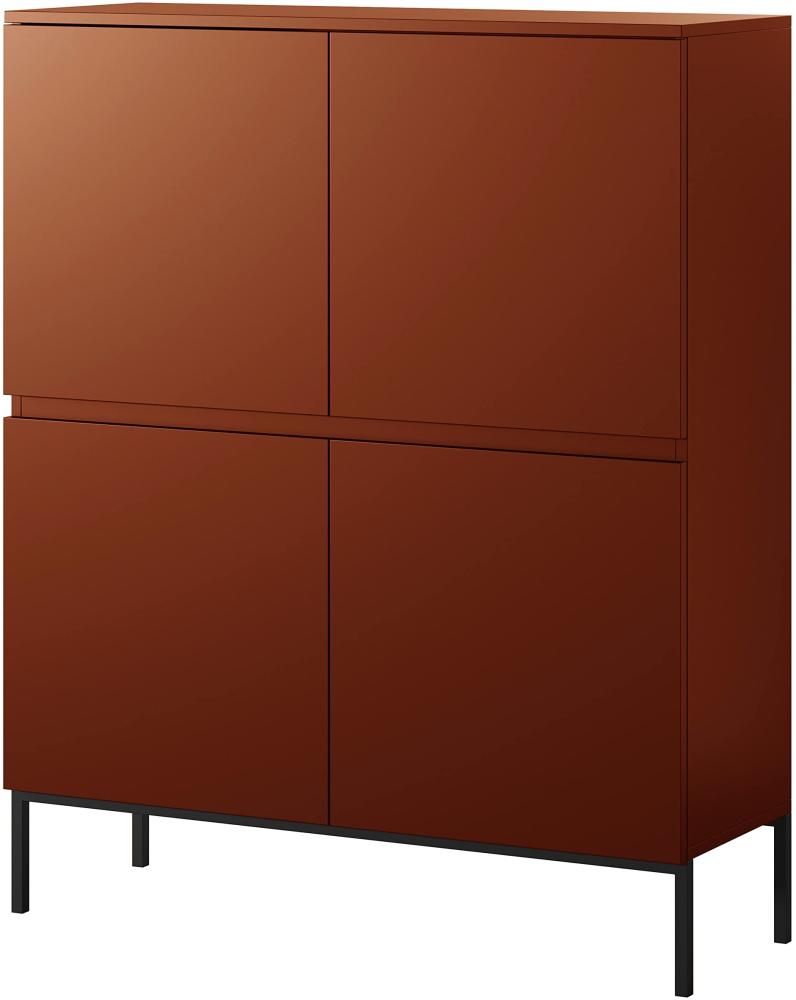 Selsey Bemmi Sideboard Highboard 4-türig, Ziegelrot mit schwarzen Metallbeinen, 100 cm Bild 1