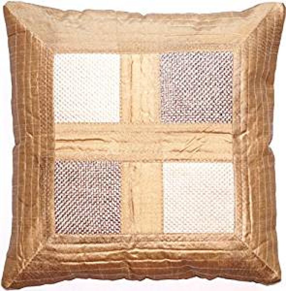 Dupion Seide Kissenbezug in Goldene farbe mit Strukturstoff Muster aus Indien - 40 cm x 40 cm Bild 1