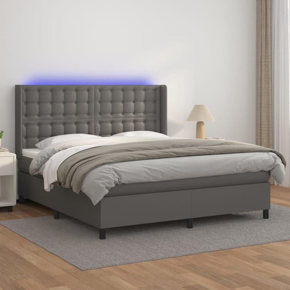 vidaXL Boxspringbett mit Matratze & LED Grau 180x200 cm Kunstleder 3139401 Bild 1