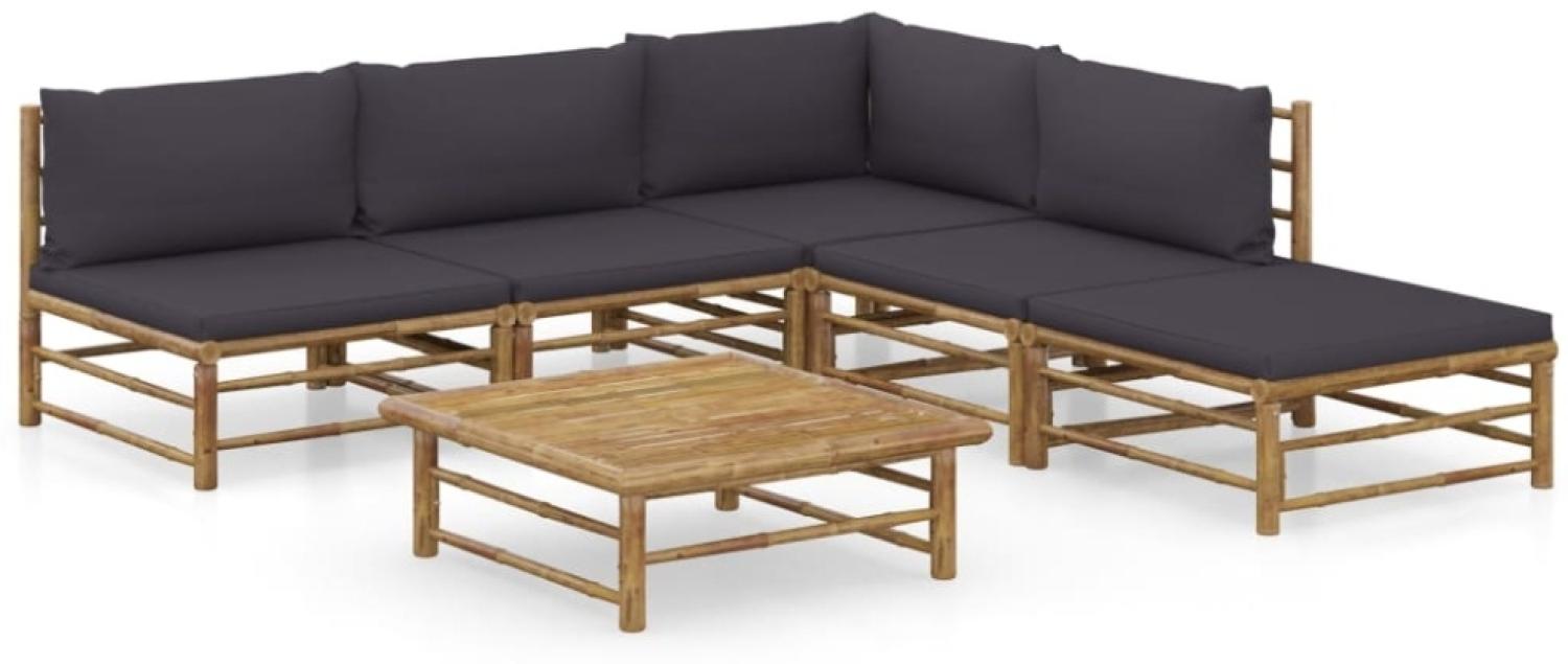 vidaXL 6-tlg. Garten-Lounge-Set mit Dunkelgrauen Kissen Bambus Bild 1