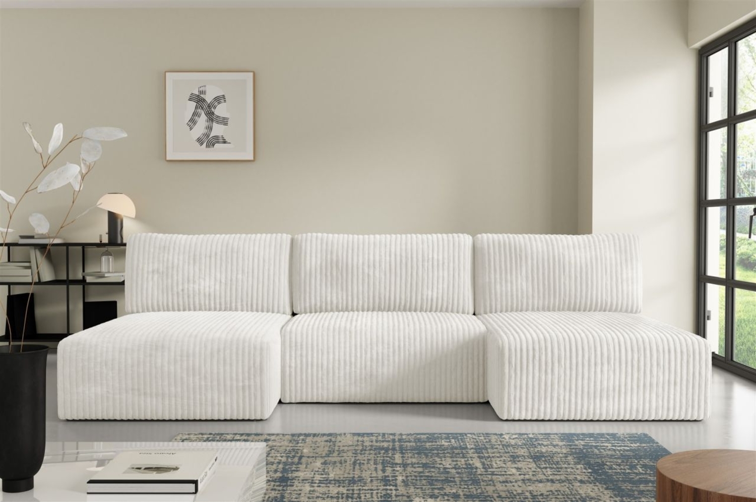 Wohnlandschaft Sofa mit Schlaffunktion NATALIA in Stoff Tilia Creme Bild 1