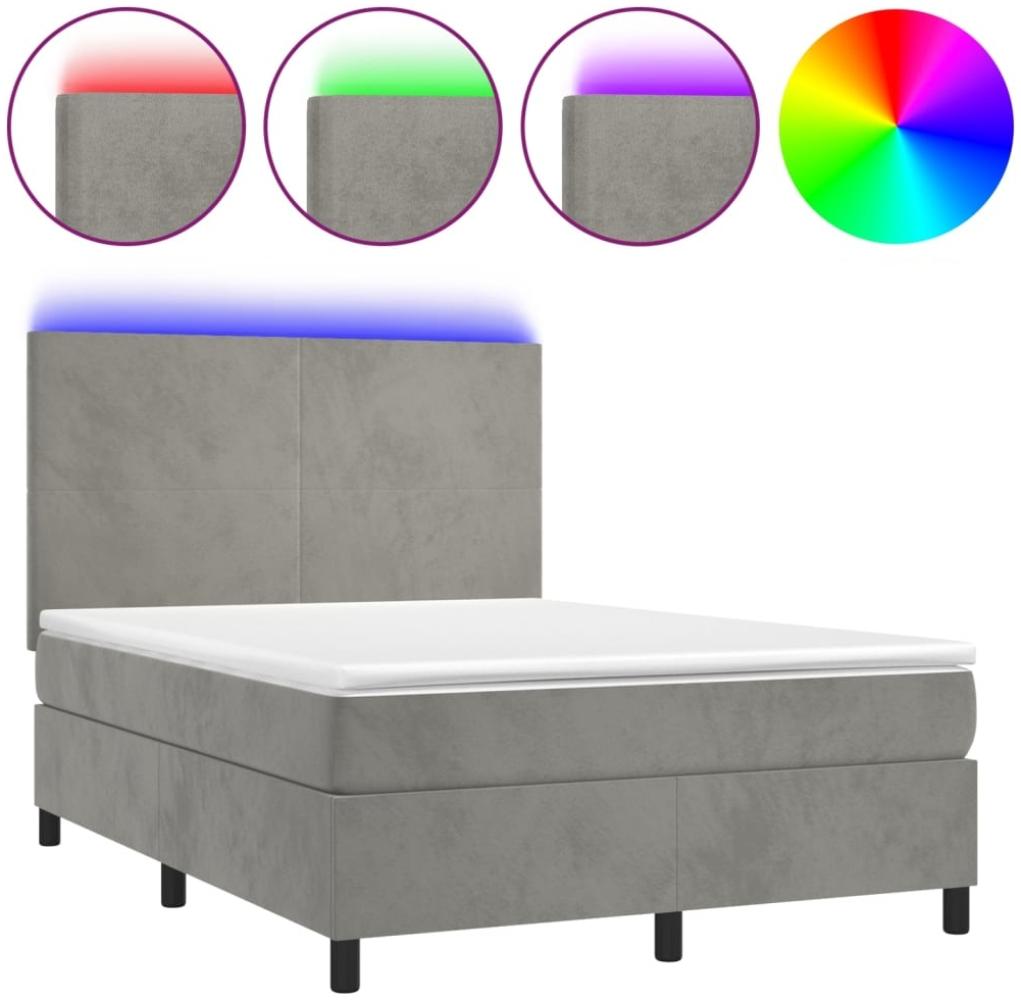 vidaXL Boxspringbett mit Matratze & LED Hellgrau 140x190 cm Samt 3135999 Bild 1