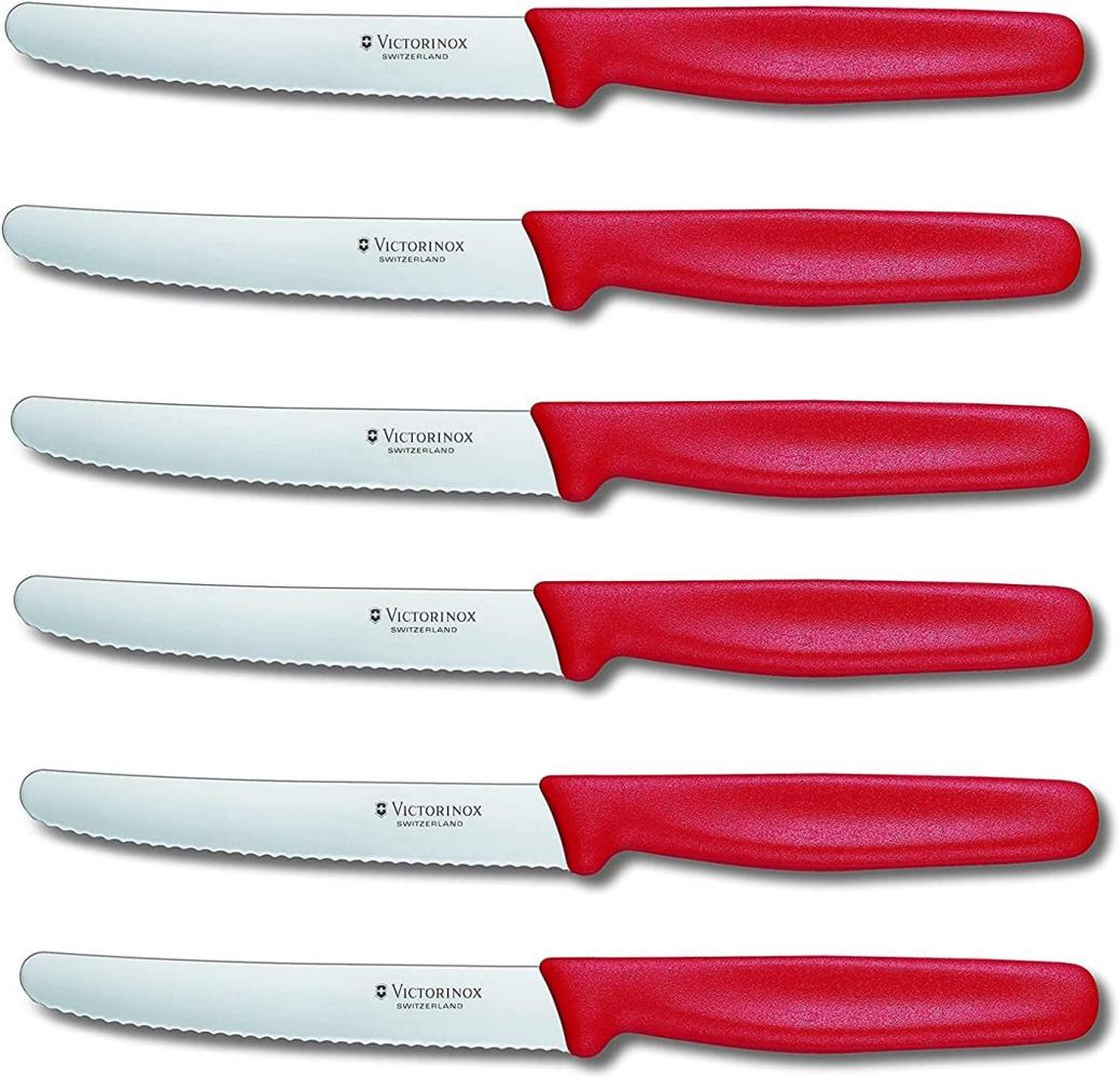 6 Stück Victorinox Tafelmesser Set Standard Wellenschliff Rot Bild 1