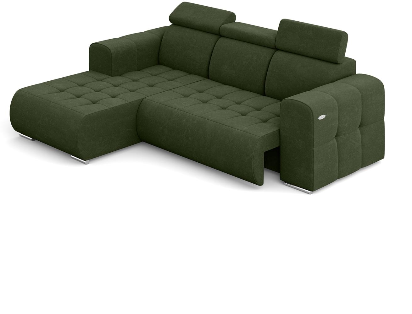 MEBLINI Elektrische Schlafcouch - Ecksofa mit Schlaffunktion - Sofa mit Relaxfunktion und Kopfstützen - Couch L-Form - Eckcouch - Wohnlandschaft - MADELINE - 266x200x93cm Links - Grün Samt Bild 1