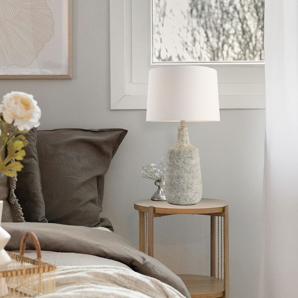 HOME DELUXE Große Tischlampe in Steinoptik CARO - Weiß Bild 1