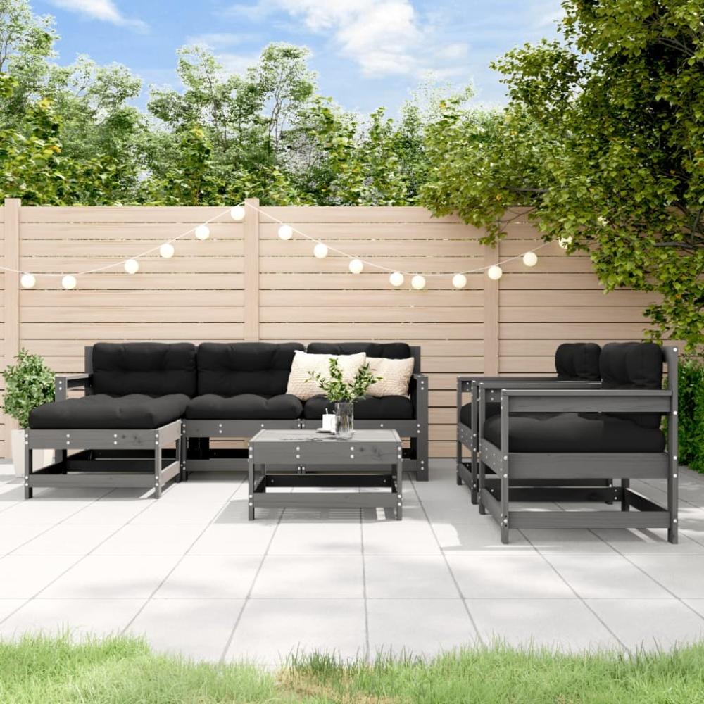 vidaXL 7-tlg. Garten-Lounge-Set mit Kissen Grau Massivholz 3185824 Bild 1