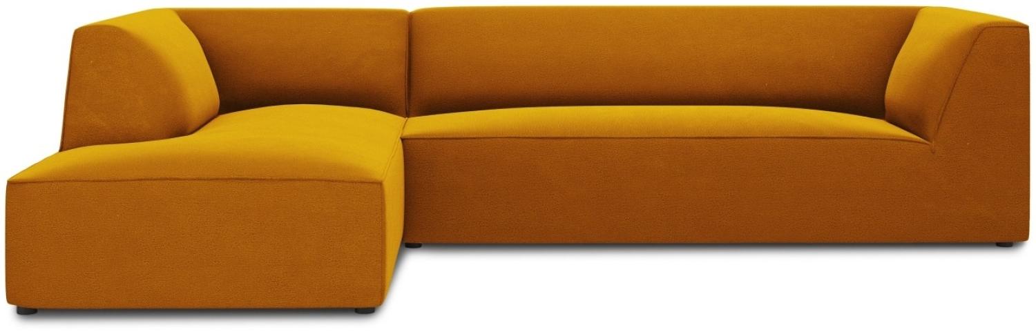 Micadoni 4-Sitzer Samtstoff Modular Ecke links Sofa Ruby | Bezug Yellow | Beinfarbe Black Plastic Bild 1