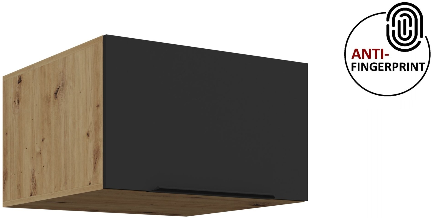 Küchen Aufsatzschrank 60 cm ARIA Schwarz ultra matt + Eiche Artisan matt, hochwertige Fronten mit Anti Fingerprint Beschichtung Küchenzeile Küchenblock Bild 1