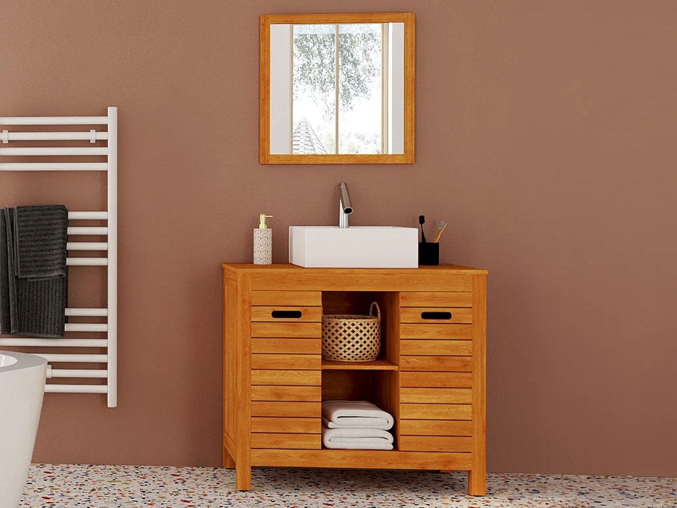 Vente-unique - Waschbeckenunterschrank - Akazienholz - 90 cm - PULUKAN Bild 1