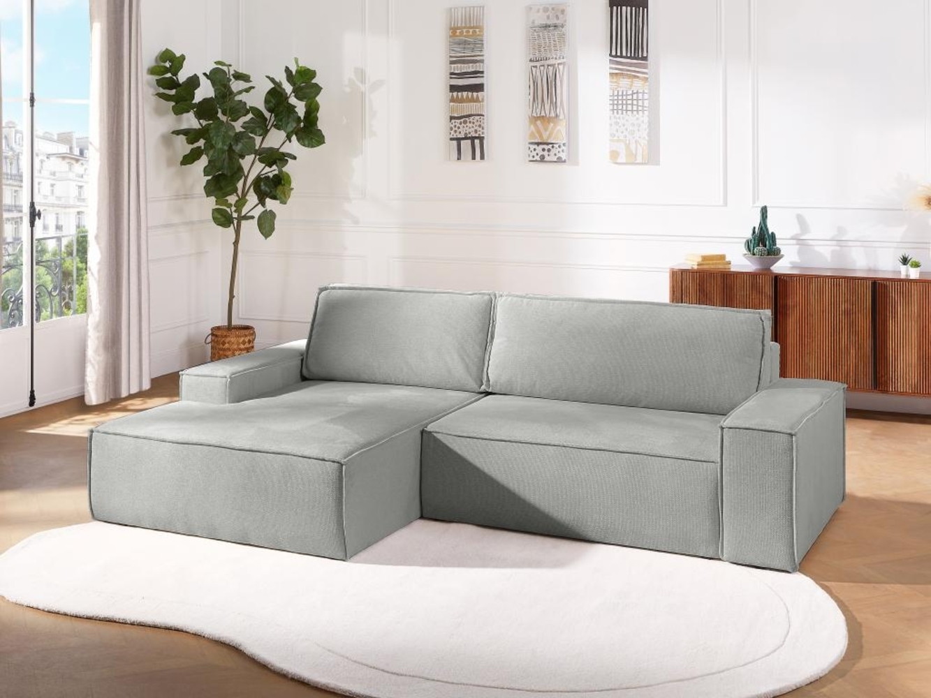 Vente-unique - Ecksofa mit Schlaffunktion - Ecke links - Strukturstoff - Grau - AMELIA Bild 1