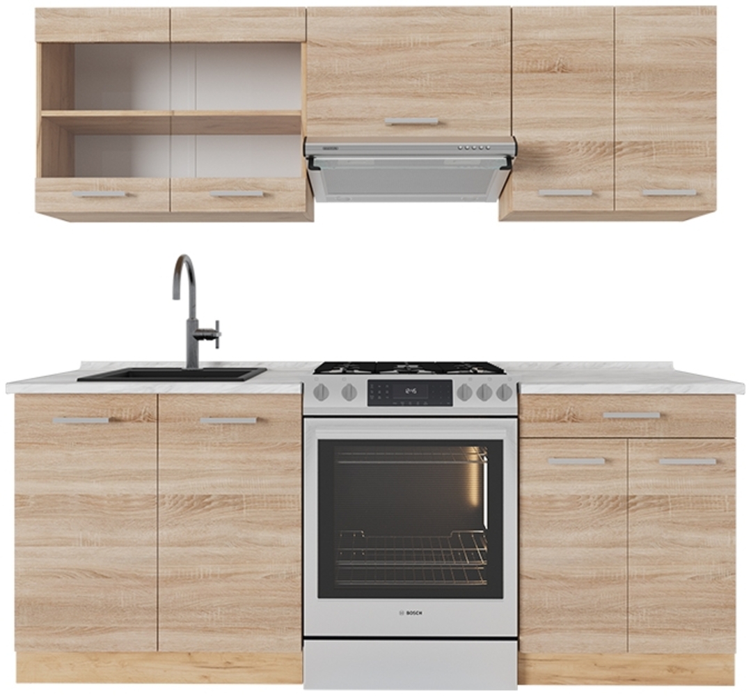 Küchenzeile R-Line Sonoma/Goldkraft Eiche 200 cm , AP Marmor Vicco Bild 1