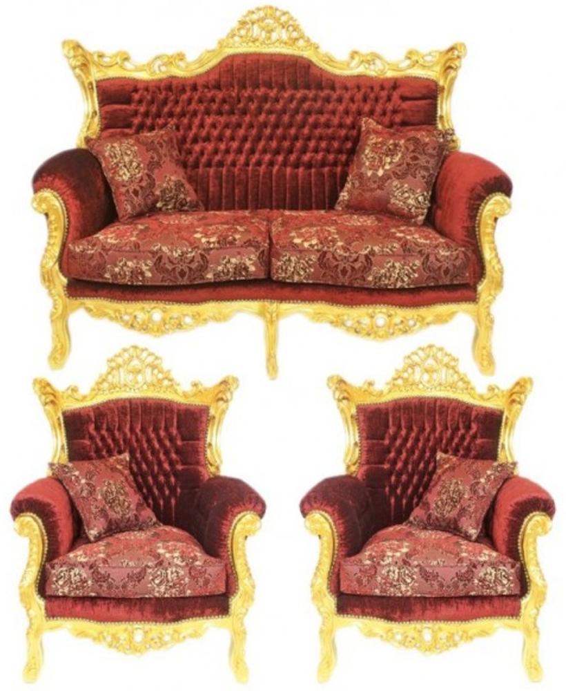 Casa Padrino Barock Wohnzimmer Set Master Bordeaux Muster Samtstoff / Gold - 2er Sofa + 2 Sessel - Limited Edition! Bild 1