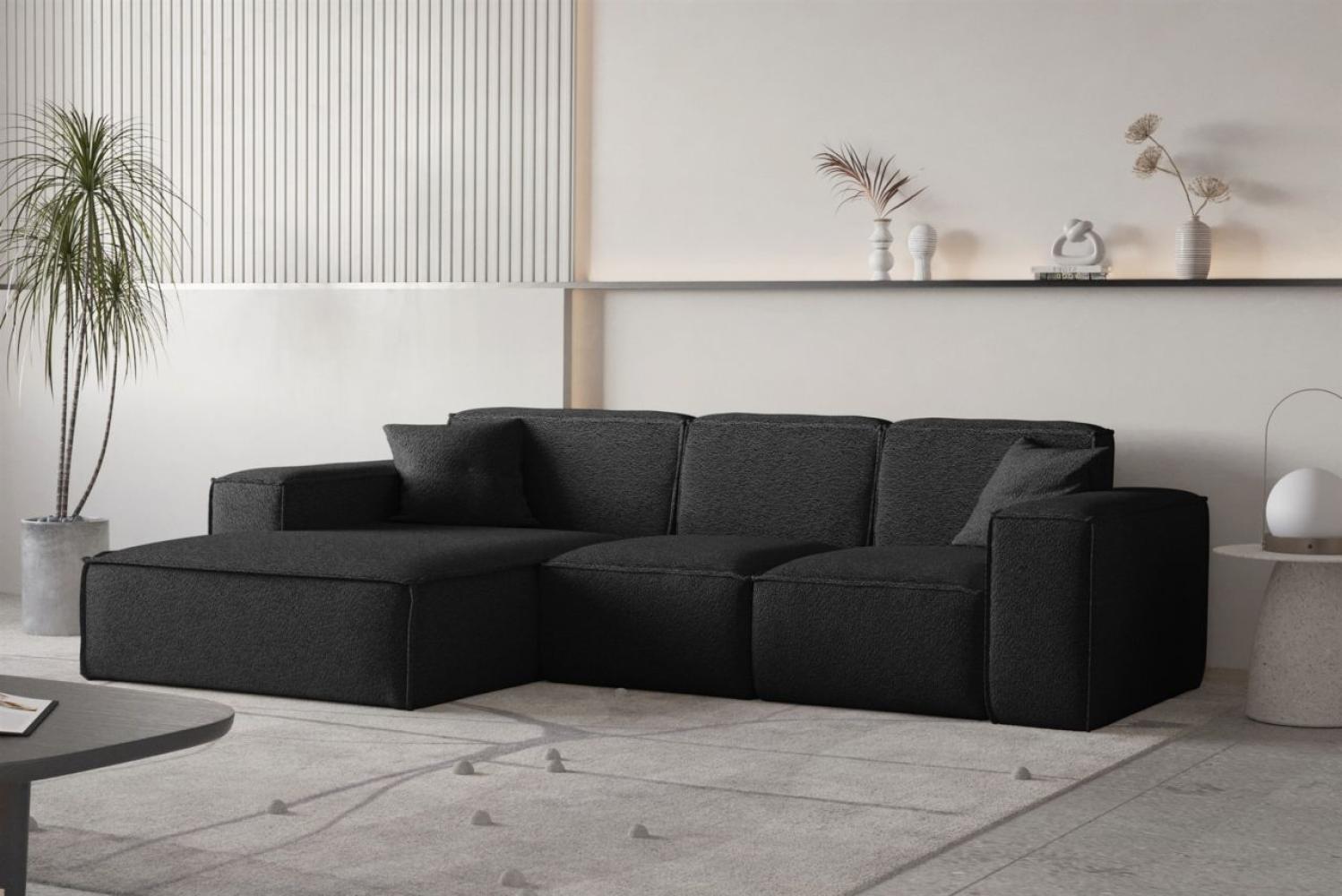 Ecksofa Designersofa CELES PREMIUM Stoff Ascot Bukla Schwarz Ottomane Links Bild 1