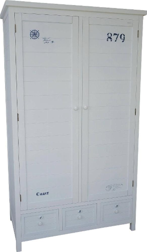 Casa Padrino Landhausstil Kleiderschrank Weiß / Dunkelblau 113 x 60 x H. 195 cm - Landhausstil Schlafzimmermöbel Bild 1