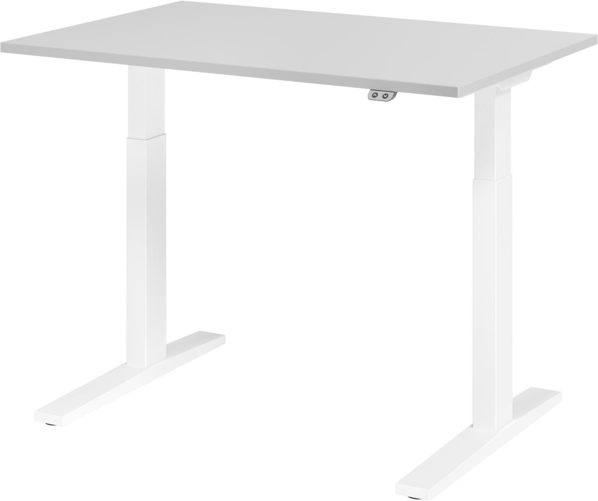 bümö elektrisch höhenverstellbarer Schreibtisch 120x80 cm in grau, Gestell weiß - Schreibtisch höhenverstellbar elektrisch, elektrischer Schreibtisch & Gaming Tisch, XMKA-Serie Bürotisch, XMKA12-5-W Bild 1