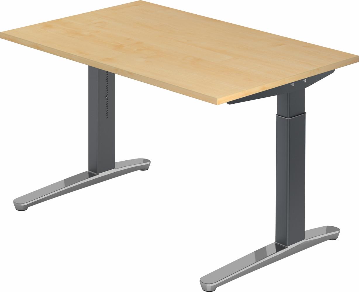 bümö manuell höhenverstellbarer Schreibtisch 120x80 in Ahorn, Gestell in graphit/alu - PC Tisch höhenverstellbar & klein, höhenverstellbarer Tisch Büro, kleiner Computertisch verstellbar, X12-3-GC Bild 1