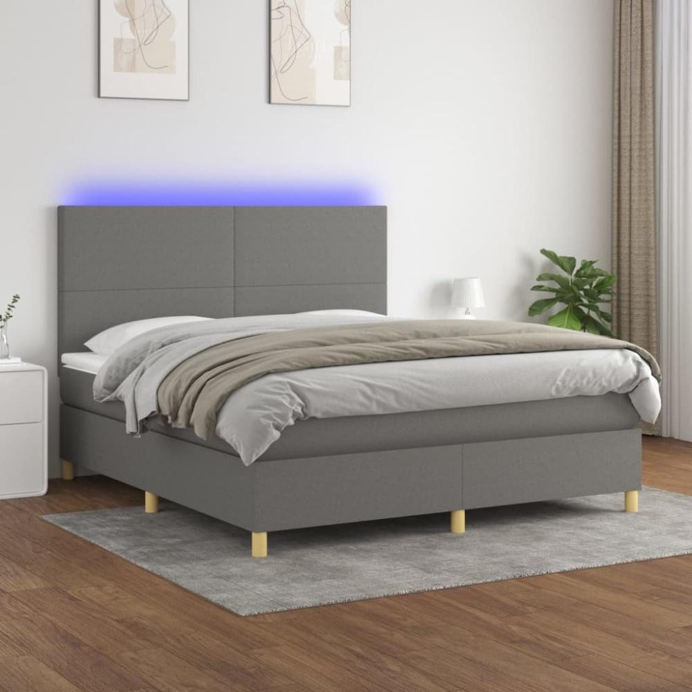 vidaXL Boxspringbett mit Matratze & LED Dunkelgrau 180x200 cm Stoff 3135294 Bild 1