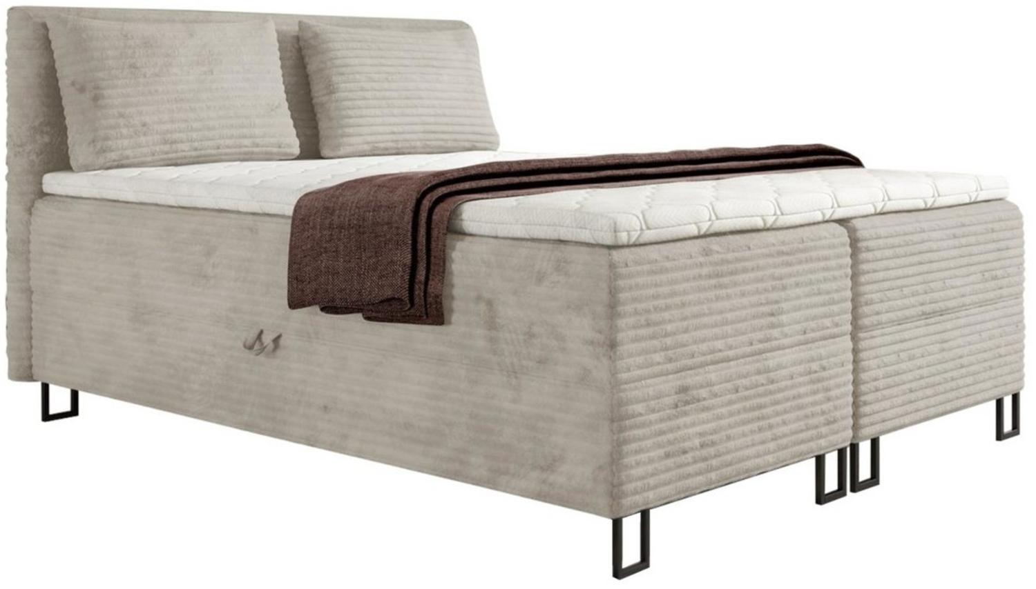Deine Möbel 24 Boxspringbett TEXAS Boxbett Komplettbett Polsterbett (Velours Breit-Cord, 3-St, Beige Creme Grau Hellgrau Dunkelgrau Schwarz), inkl Topper Bettkästen 140x200 160x200 180x200 Bild 1