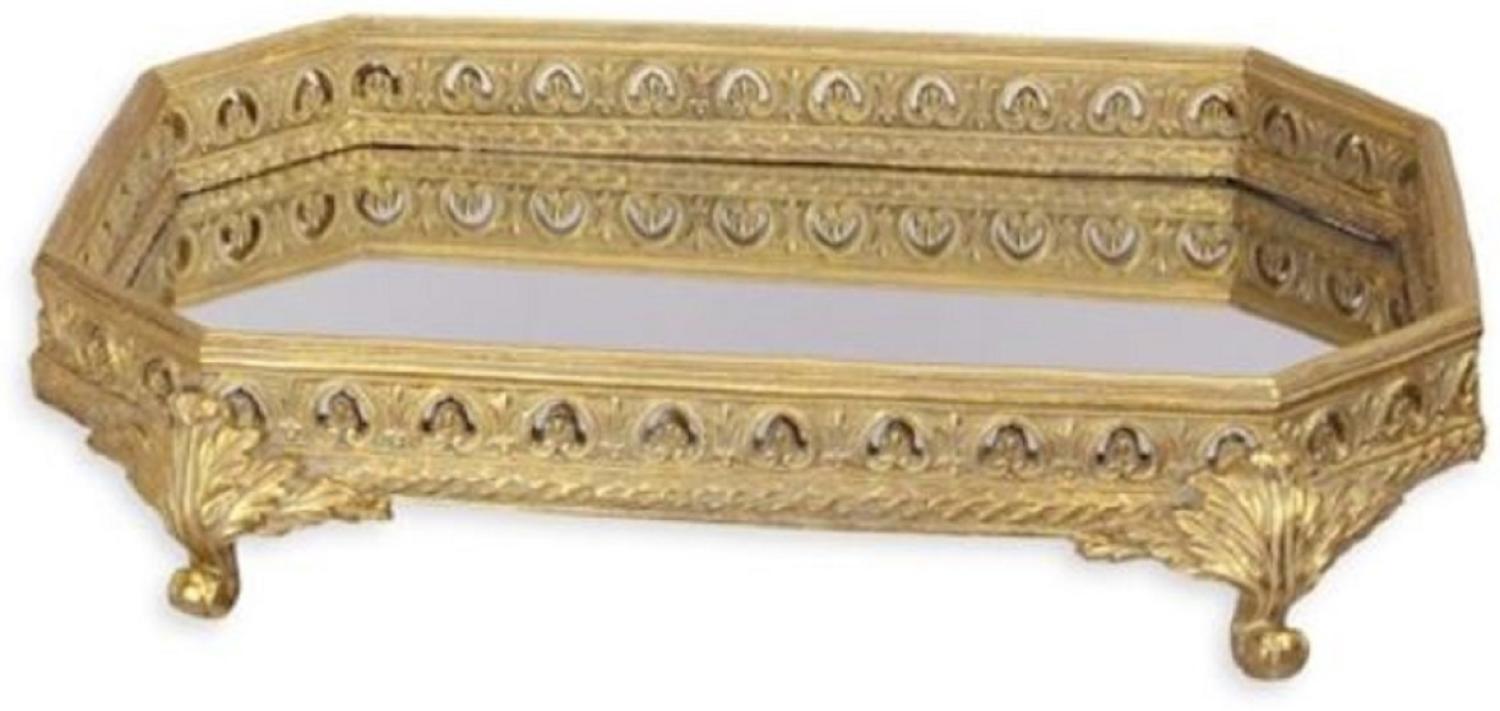 Casa Padrino Barock Serviertablett Gold 40,2x27,9 x H. 8,4 cm - Kunstharz Tablett mit Spiegelglas - Barock Gastronomie Accessoires Bild 1