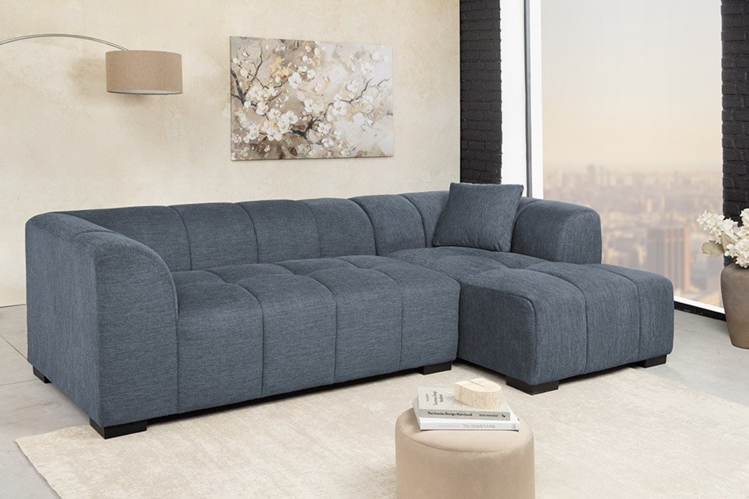 riess-ambiente Ecksofa CITY 240cm blau Strukturstoff - inkl. Kissen, Rundum-Bezug, Polsterung, Einzelartikel 1 Teile, 3-Sitzer Eckcouch mit Ottomane rechts - ideal für moderne Wohnzimmer Bild 1