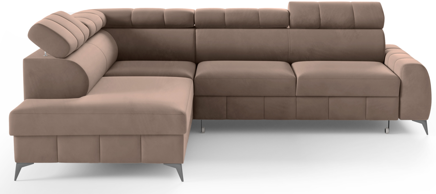 Selsey 'London' Ecksofa mit Schlaffunktion, Veloursbezug in Hellbraun, linksseitig, 83 x 274 x 203 cm Bild 1