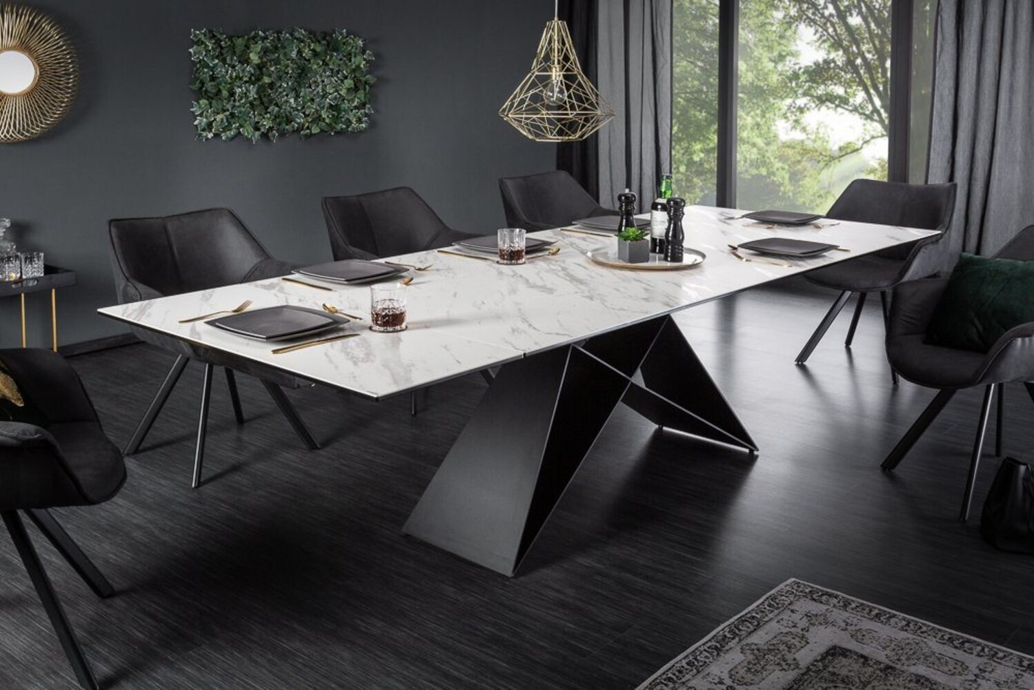 riess-ambiente Esstisch PROMETHEUS 180-220-260cm weiß-grau / dunkelgrau · bis 12 Personen (Einzelartikel, 1-St), Keramik · Glas · Metall · ausziehbar · Marmor-Design · Industrial Bild 1