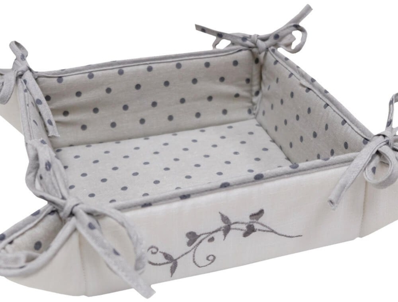 matches21 HOME & HOBBY Vorratsdose Brotkorb Stoff Landhaus grau gepunktet Stickerer, in 35x35 cm, Textil, (1-tlg), Wiederverwendbar & Waschbar bis 30 Grad Bild 1