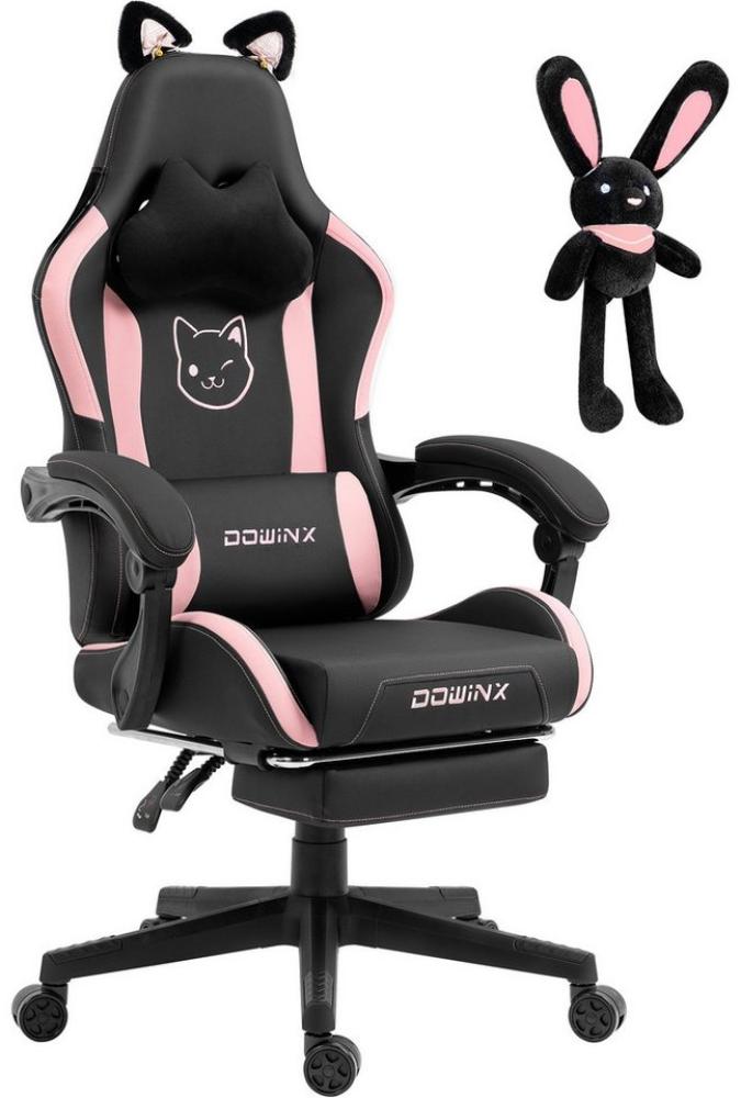 Dowinx Gaming-Stuhl Niedliche Katzenversion, PU-Leder, ergonomisches Design, mit hoher Rückenlehne und Lendenwirbelstütze und Fußstütze, Schwarz Bild 1