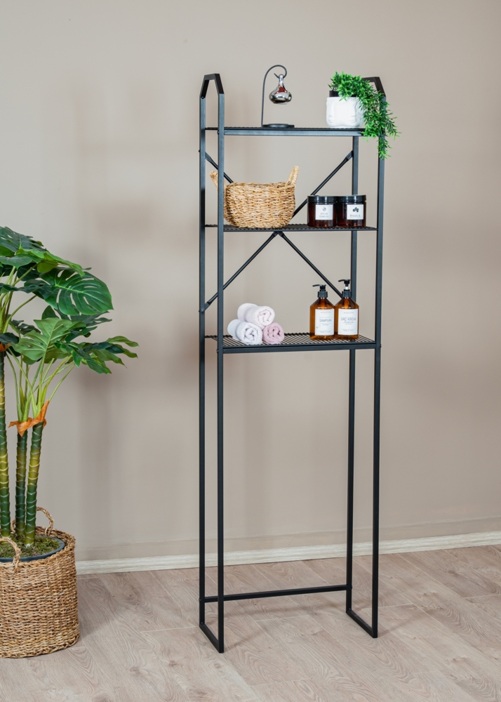 WC-Überbau-Regal, 3 Ablagen 25 x 50 cm Metall Schwarz 90729840 [en. casa] Bild 1