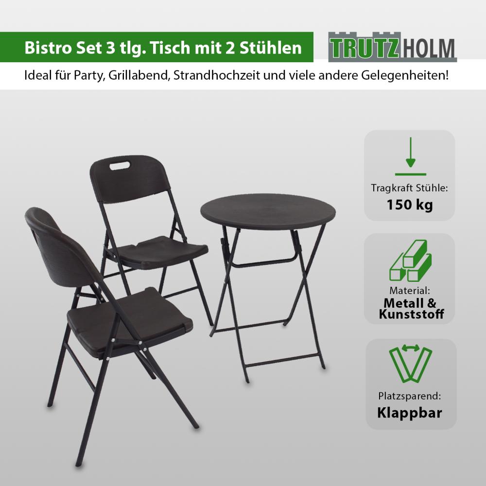 Balkonmöbel Set Gartenmöbel Campingmöbel Bistrotisch + 2 Stühle grau Ø 60 cm Bild 1