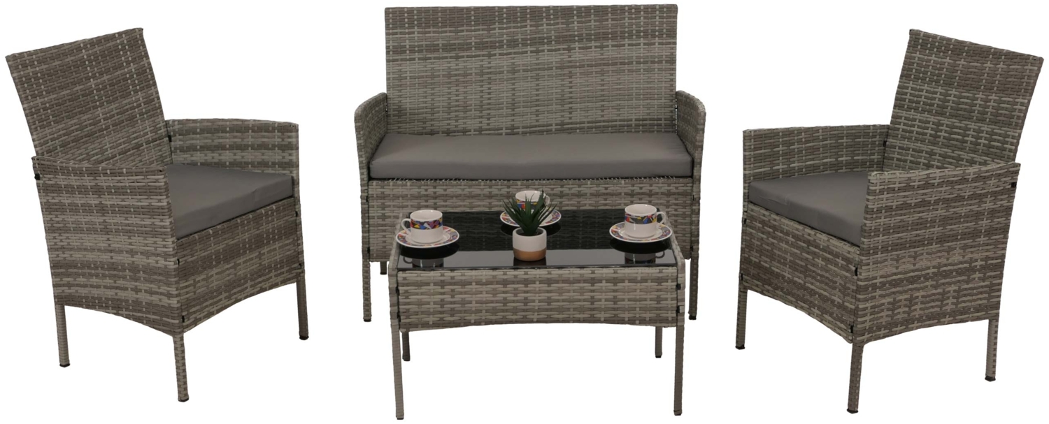 Poly-Rattan Garten-Garnitur HWC-N98, Sitzgruppe Lounge-Set, Metall Glas Stoff/Textil (180g/m²) ~ grau, Kissen hellgrau Bild 1