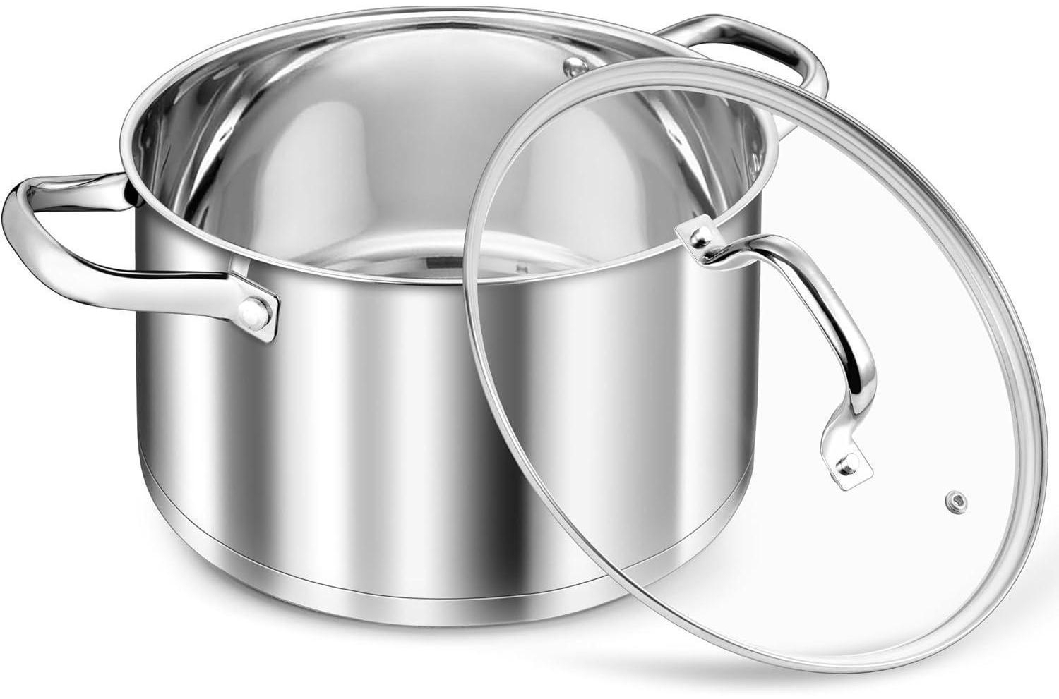 TEAMFAR Kochtopf 24cm 5,7L Edelstahl Topf Induktion 3-Lagen Boden Glasdeckel Bild 1