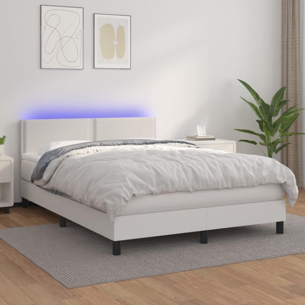 vidaXL Boxspringbett mit Matratze & LED Weiß 140x200 cm Kunstleder 3134166 Bild 1