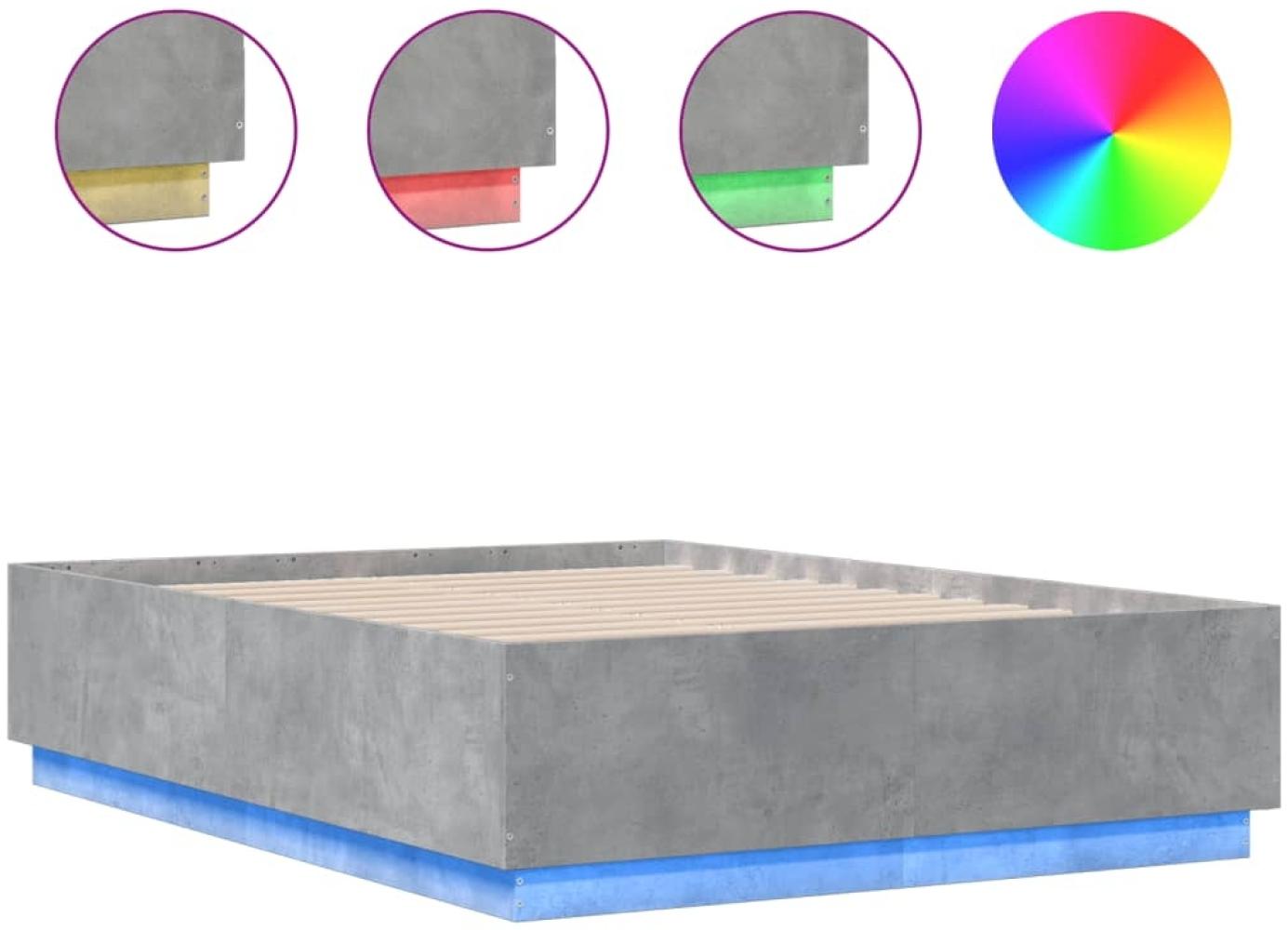 vidaXL Bettgestell mit LED Betongrau 120x190 cm Holzwerkstoff 3209656 Bild 1