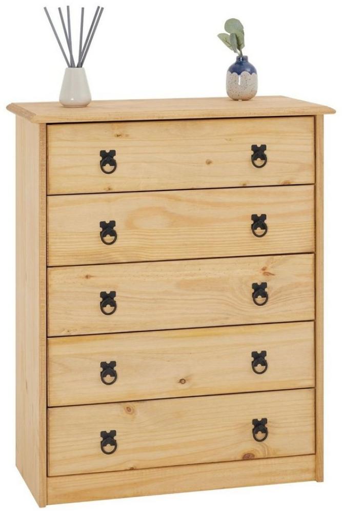 CARO-Möbel Kommode Barrio mit 5 Schubladen I Sideboard aus massiver Kiefer I gebeizter und gewachster Schubladenschrank I Anrichte im Mexiko Stil Bild 1