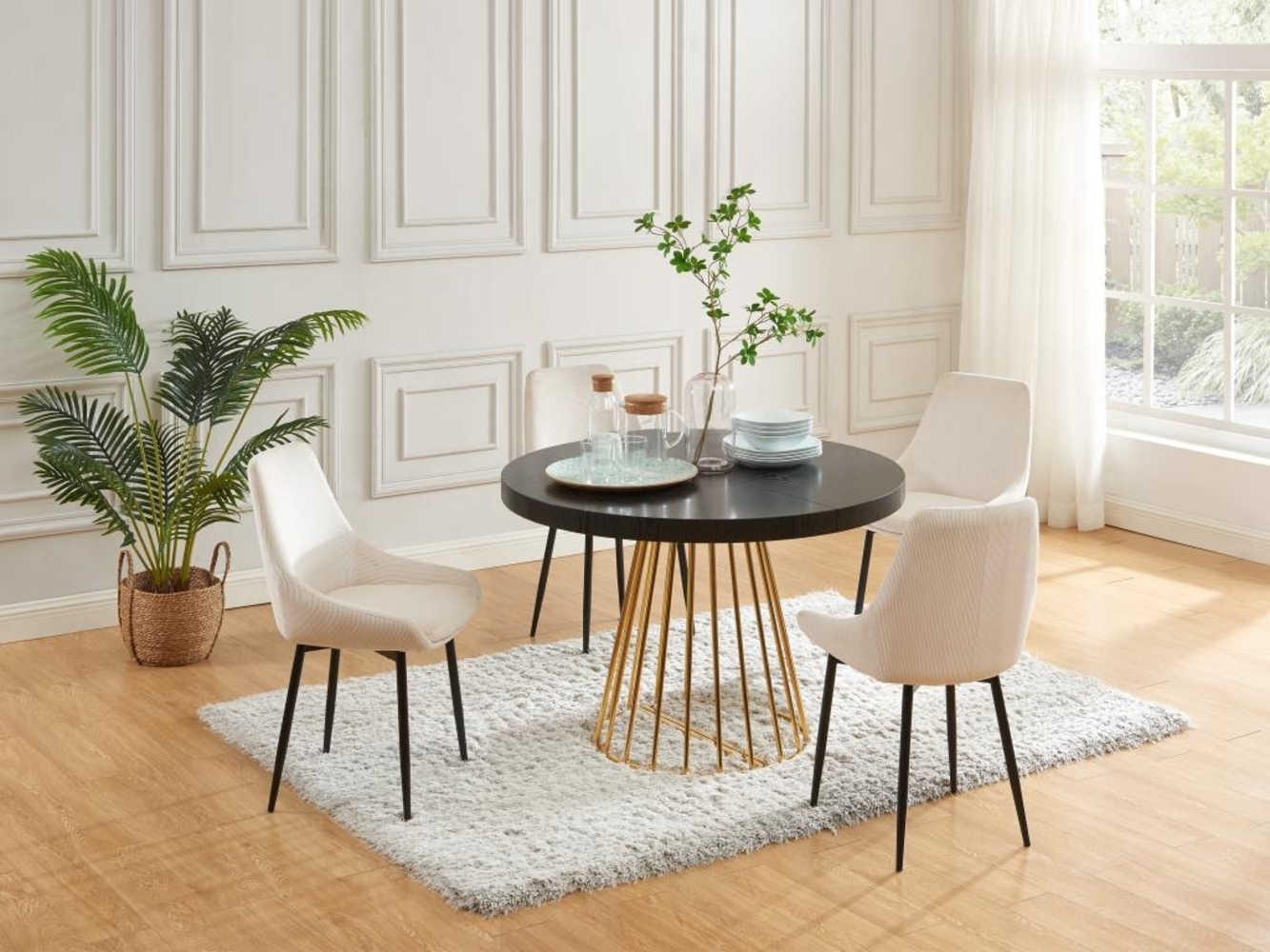 Vente-unique - Esstisch ausziehbar - 2 bis 12 Personen - MDF & Stahl - Schwarz & Goldfarben - FIRELA Bild 1