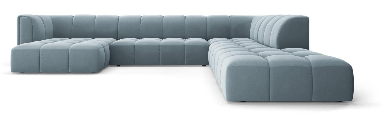 Micadoni Modulares Panorama Ecksofa Serena 7-Sitzer Samtstoff, Hellblau, Rechts Bild 1