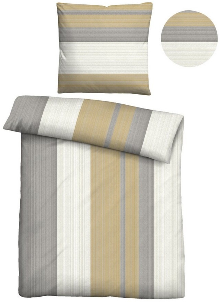 Traumhaft schlafen - Castell - Markenbettwäsche Thermo-Fleece Bettwäsche 0360443 LÄNGSSTREIFEN, honig, 1x 135x200 cm + 1x 80x80 cm Bild 1