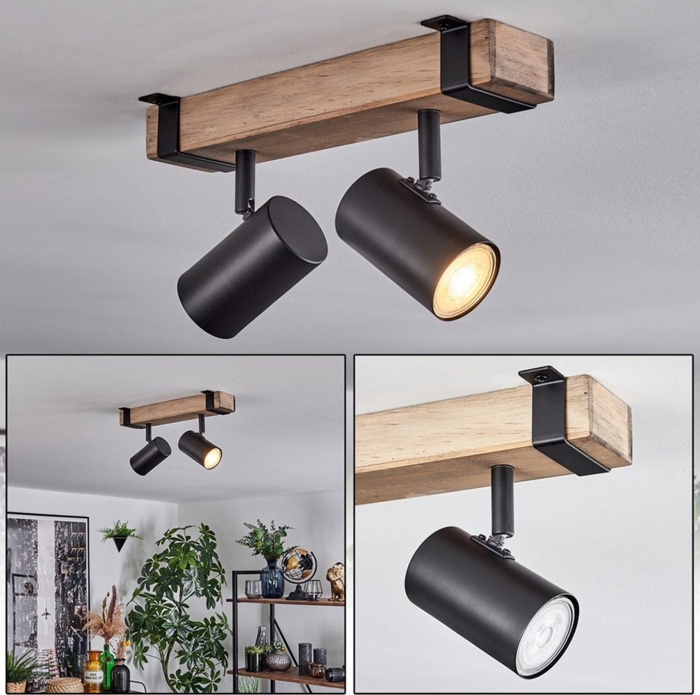 hofstein Deckenleuchte Deckenlampe verstellbar aus Metall/Holz in Schwarz/Naturfarben, ohne Leuchtmittel, Leuchte im modernen skandinavischen/Boho-Design, 2 x GU10 Bild 1