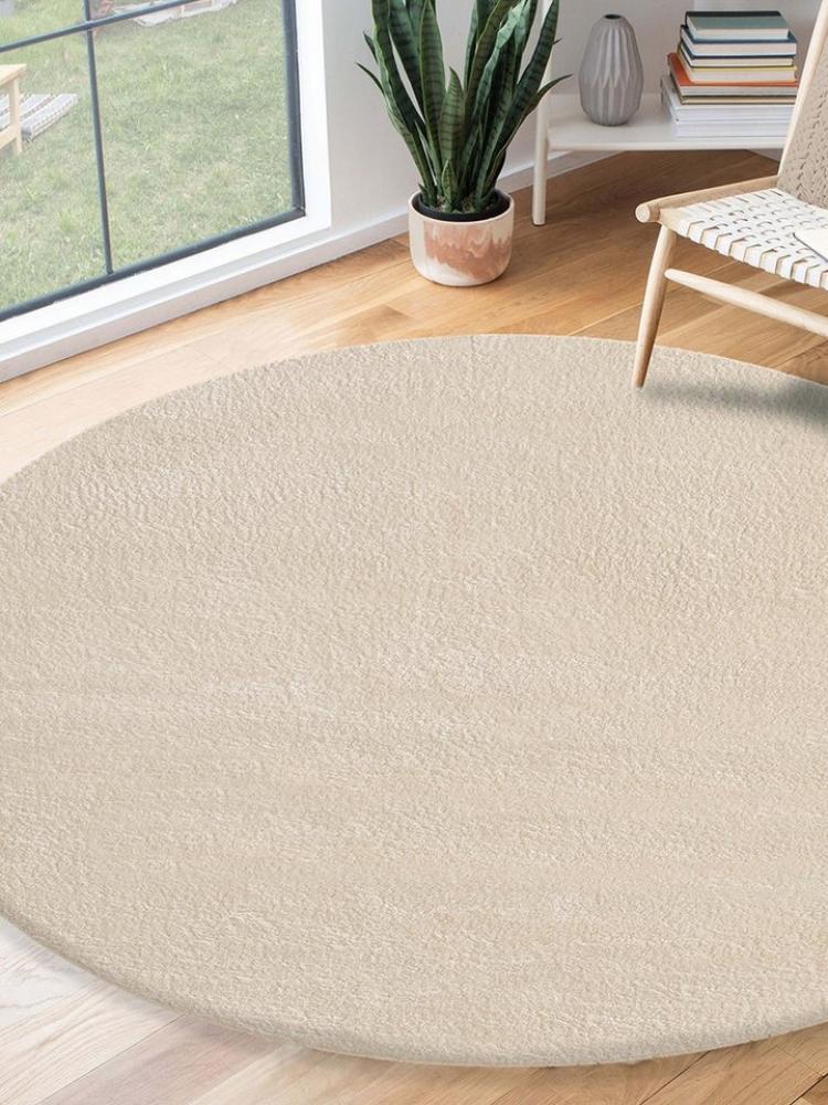 the carpet Relax Moderner Flauschiger Kurzflor Teppich, Anti-Rutsch Unterseite, Waschbar bis 30 Grad, Super Soft, Felloptik, Beige, 200 x 200 cm Rund Bild 1