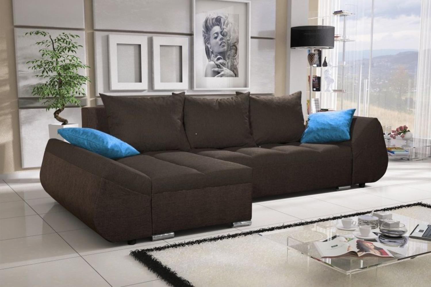 Ecksofa Sofa KLEO mit Schlaffunktion Dunkelbraun Ottomane Links Bild 1