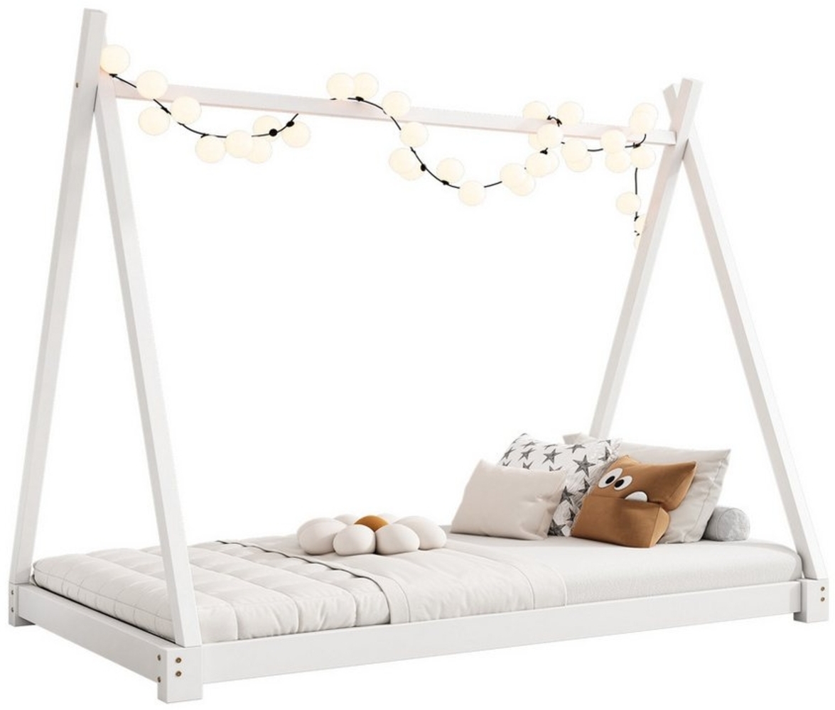 OKWISH Einzelbett Massivholzbett, Flachbett, Zelt-Modellierbett 90*200cm, ohne Matratze Bild 1